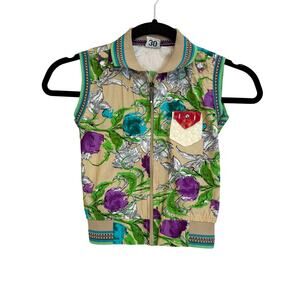 Girls Floral Zip Up Vest Floral Streetwear Collar Sleeveless Festival Size 30 L
